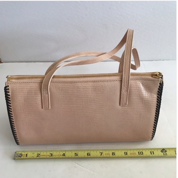 Vintage Rare Saks Fifth Avenue Leather Shoulder bag Lizard Textured Italy Peach - Picture 9 of 10